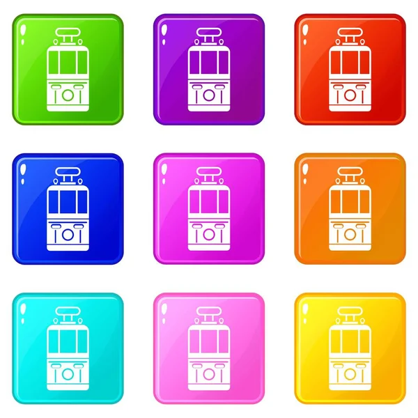 Tram front view icons 9 set — Stock Vector