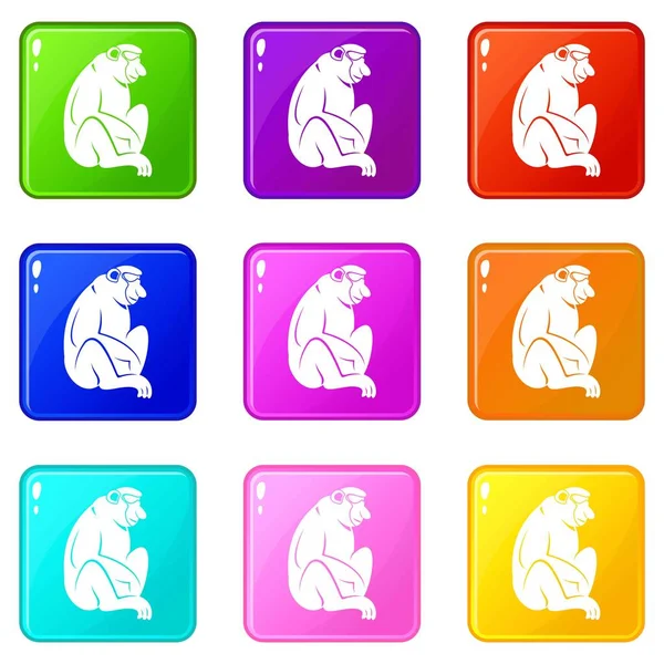 Орангутанские иконки 9 комплект — стоковый вектор