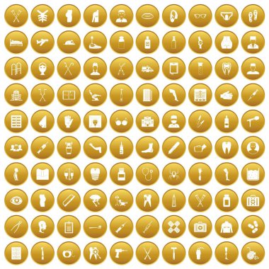 Altın 100 tıbbi bakım Icons set