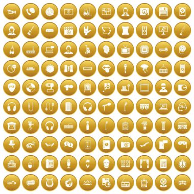 Altın 100 mikrofon Icons set