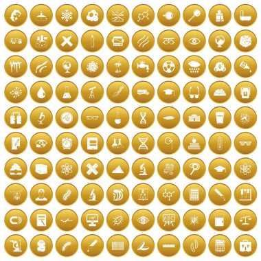 Altın 100 mikroskop Icons set