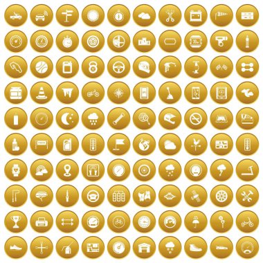 Altın 100 motorsport Icons set