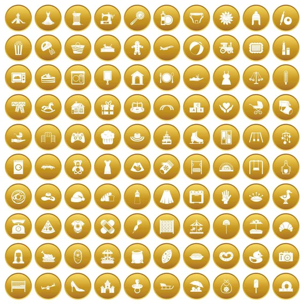 100 ícones da maternidade ouro conjunto — Vetor de Stock