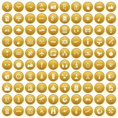 Altın 100 kablosuz teknoloji Icons set