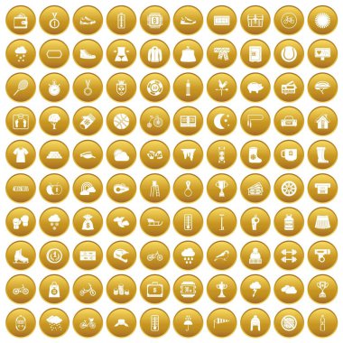 Altın 100 kadın spor Icons set