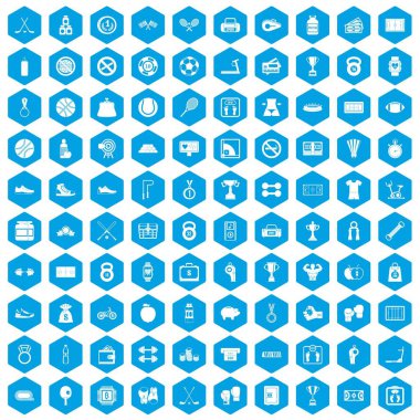 100 basketbol simgeleri mavi ayarla