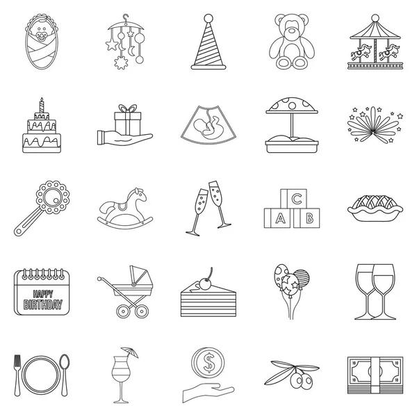 Parti için çocuk Icons set, anahat stili