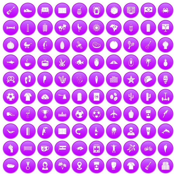 100 iconos de América del Sur conjunto púrpura — Vector de stock