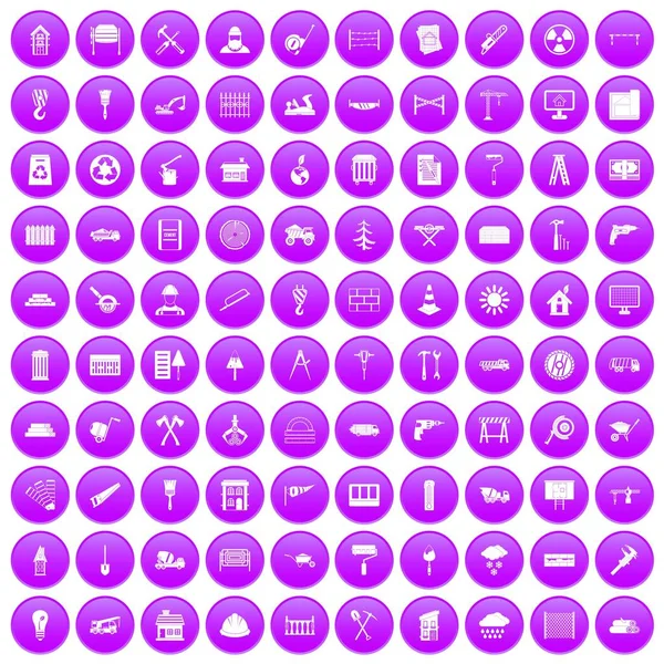 100 matériaux de construction icônes ensemble violet — Image vectorielle