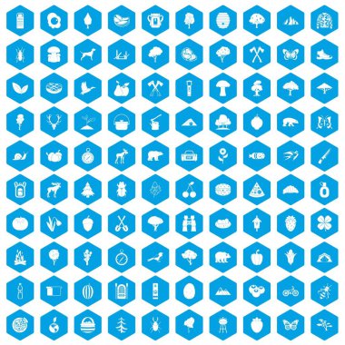 kamp 100 ve doğa simgeleri mavi ayarla