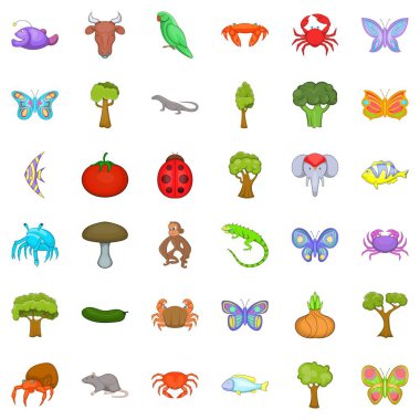 Doğa Icons set, karikatür tarzı