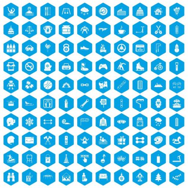 100 çocuk faaliyetleri simgeleri mavi ayarla