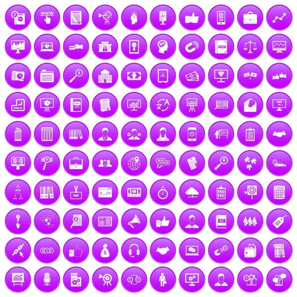 100 icônes de formation d'entreprise ensemble violet — Image vectorielle