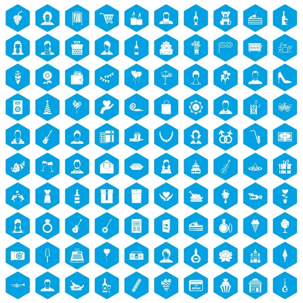 100 doğum günü simgeleri mavi ayarla