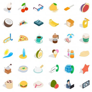 Kahvaltı yemek Icons set, izometrik stili