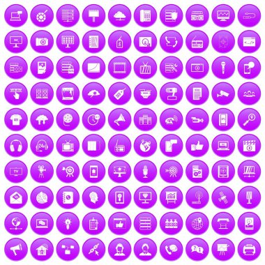 100 bilgi teknoloji simgeleri mor ayarla