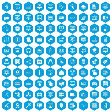 100 bilgisayar simgeleri mavi ayarla