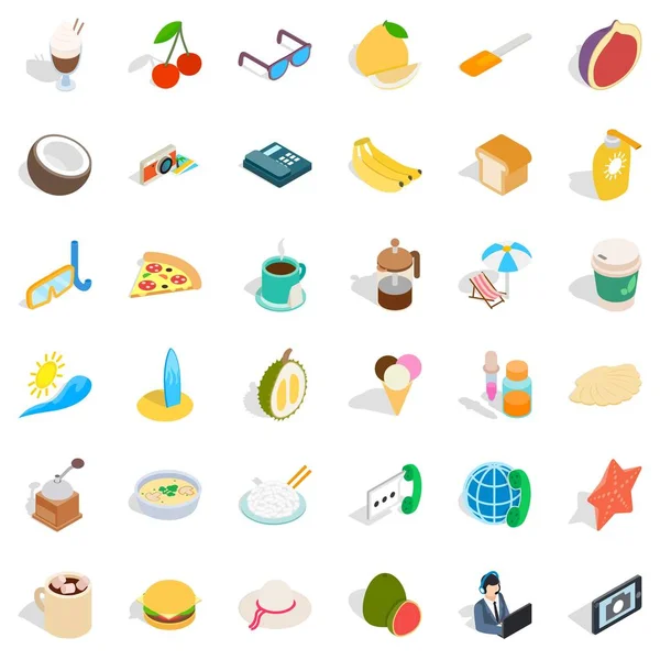 Conjunto de ícones de comida de pequeno-almoço, estilo isométrico — Vetor de Stock