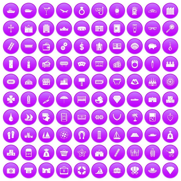 100 icônes de richesse ensemble violet — Image vectorielle