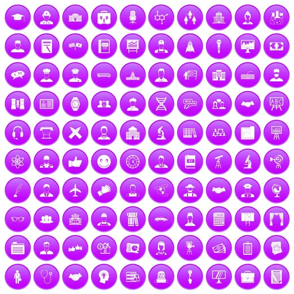 100 icônes intelligentes ensemble violet — Image vectorielle