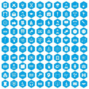 100 konferans simgeleri mavi ayarla