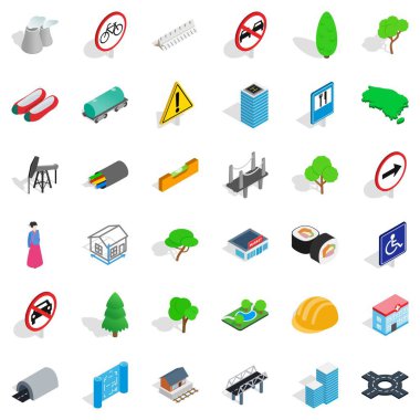 İnşaat Icons set, izometrik stili