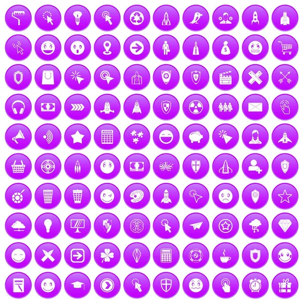 100 Schnittstellen-Piktogramme lila gesetzt — Stockvektor