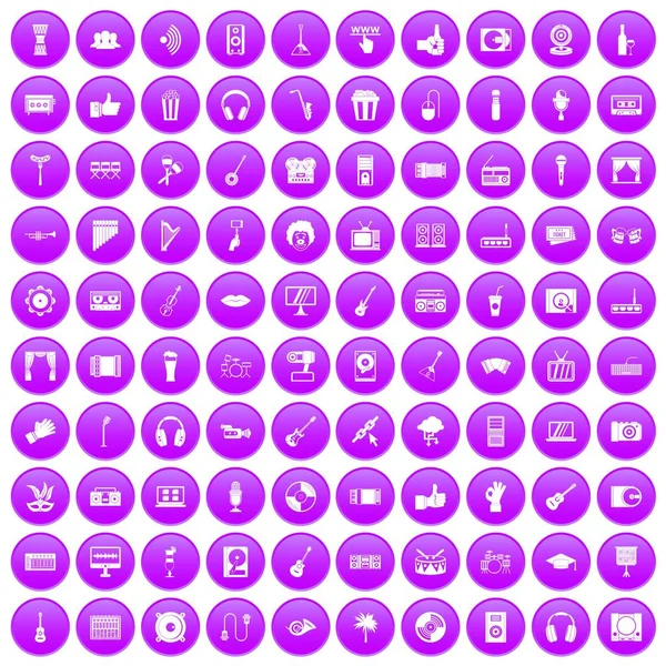 100 icônes karaoké ensemble violet — Image vectorielle