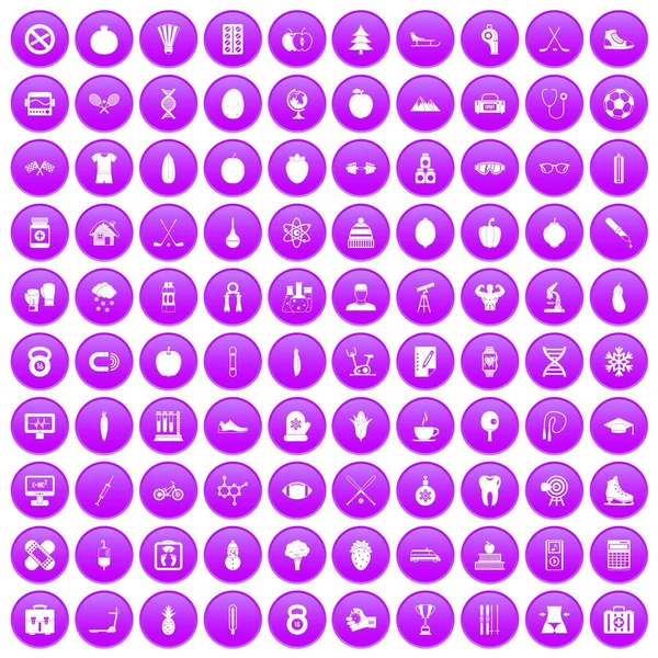 100 goed persoon iconen set paars — Stockvector