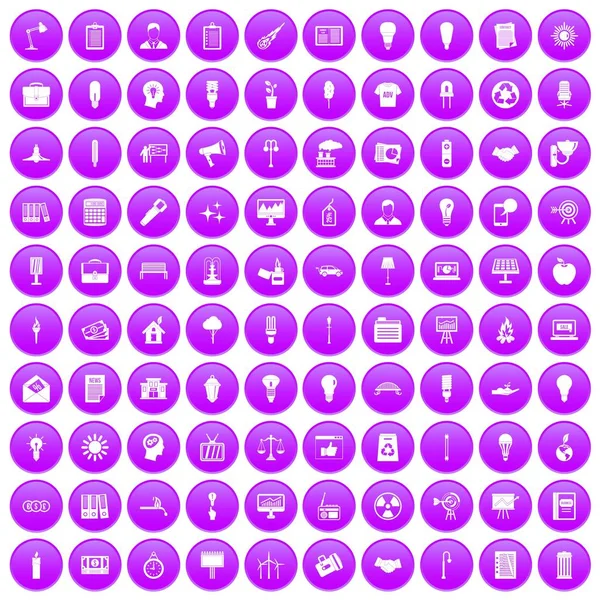 100 icônes de lampe ensemble violet — Image vectorielle