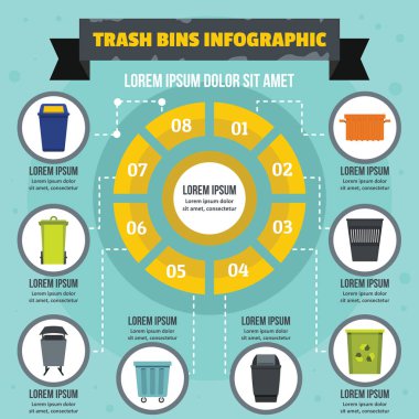 Çöp bidonları Infographic kavramı, düz stil