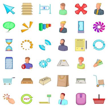 One business icons set, cartoon style clipart