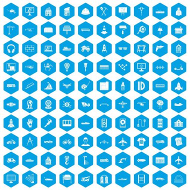 100 mühendislik simgeleri mavi ayarla