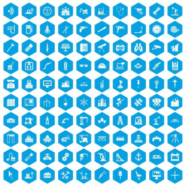 100 ekipman simgeleri mavi ayarla