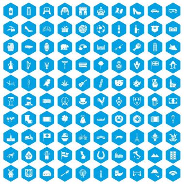 100 Europe simgeleri mavi ayarla