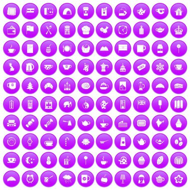 100 çay Kupası simgeler mor ayarla