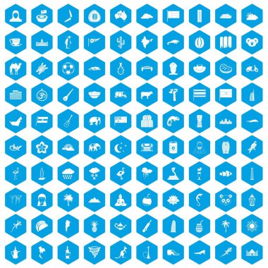 100 egzotik hayvanlar simgeleri mavi ayarla