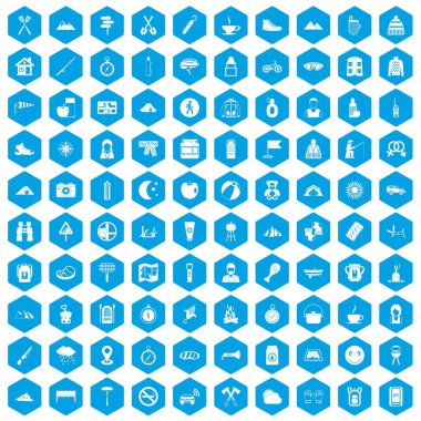 100 Aile Kamp simgeleri mavi ayarla