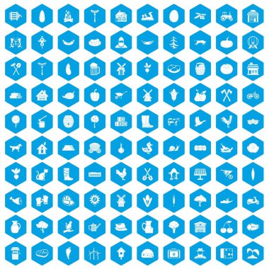 100 çiftlik simgeleri mavi ayarla