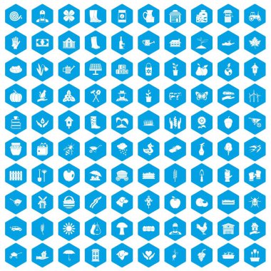 100 çiftlik simgeleri mavi ayarla