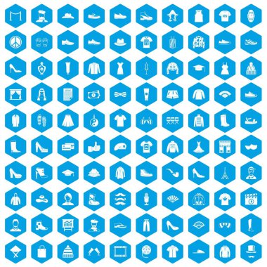 100 moda simgeleri mavi ayarla