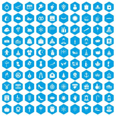 100 şenlikli gün simgeleri mavi ayarla