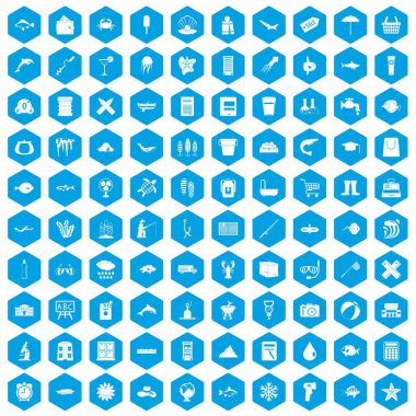 100 balık simgeleri mavi ayarla