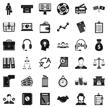 All day business icons set, simple style clipart