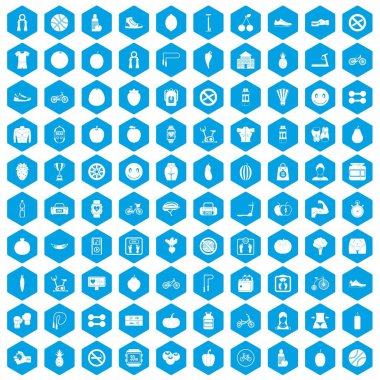 100 fitness simgeleri mavi ayarla