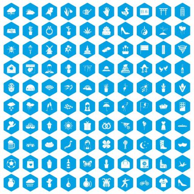 100 çiçek simgeleri mavi ayarla