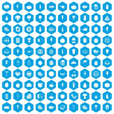 100 gıda simgeleri mavi ayarla