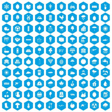 100 meyve simgeleri mavi ayarla