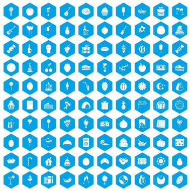 100 meyve simgeleri mavi ayarla parti