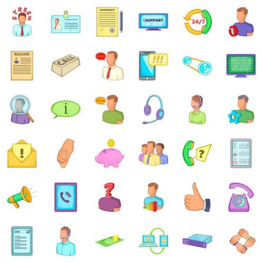Business breakfast icons set, cartoon style clipart